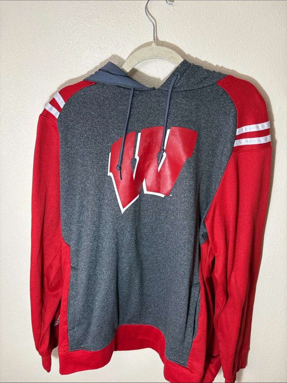adidas Gray & Red Hooded Zip Pullover with Chest 'W' Logo